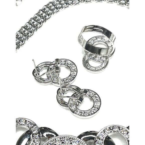 NEW Necklace Earrings Set Chunky Geometic Silver Tone Fashion Jewelry Lot MA09 - Picture 7 of 7